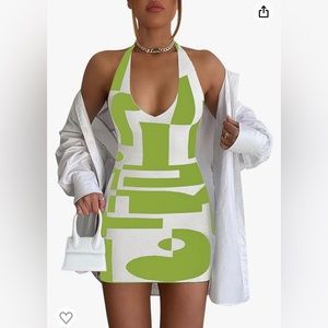 Green & white halter dress